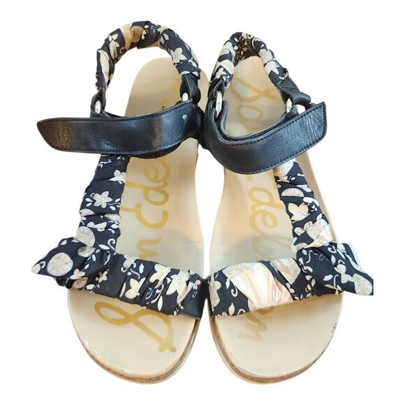 Sam Edelman Ashie Floral fabric leather slingback wedge sandal sz 7.5 shoes - Picture 1 of 15